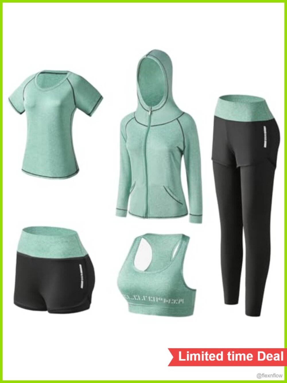 5 Piece Women's Workout Set Athletic Yoga Gym Outfit Polyester Spandex